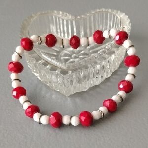 Fashion Jewelry Red and White Beaded Bracelet